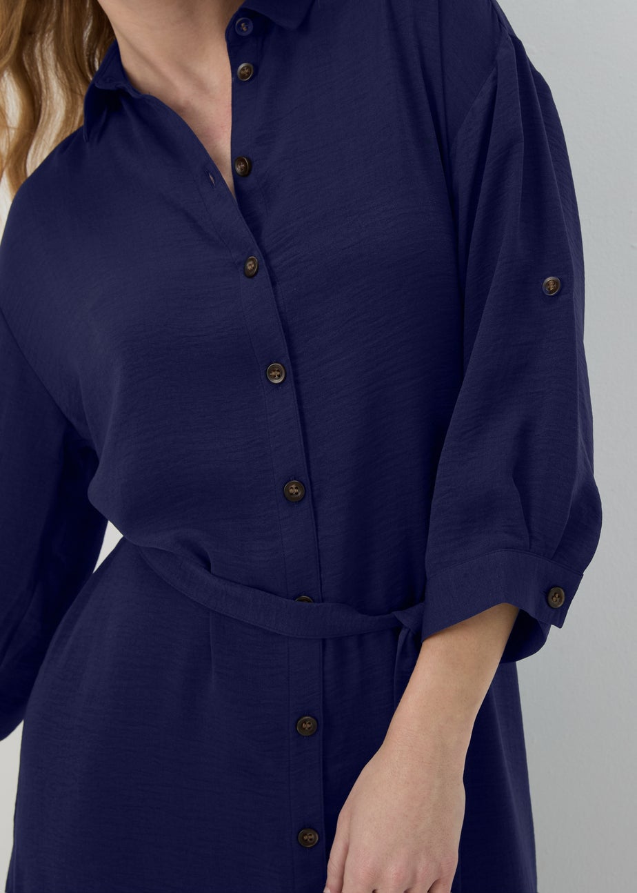 Navy 3/4 Sleeve Midi Shirt Dress