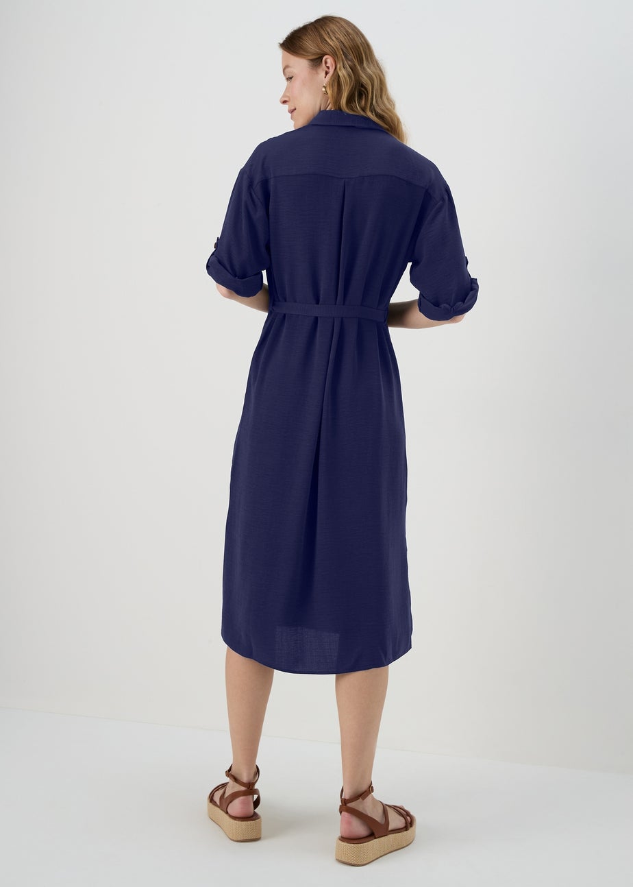Navy 3/4 Sleeve Midi Shirt Dress
