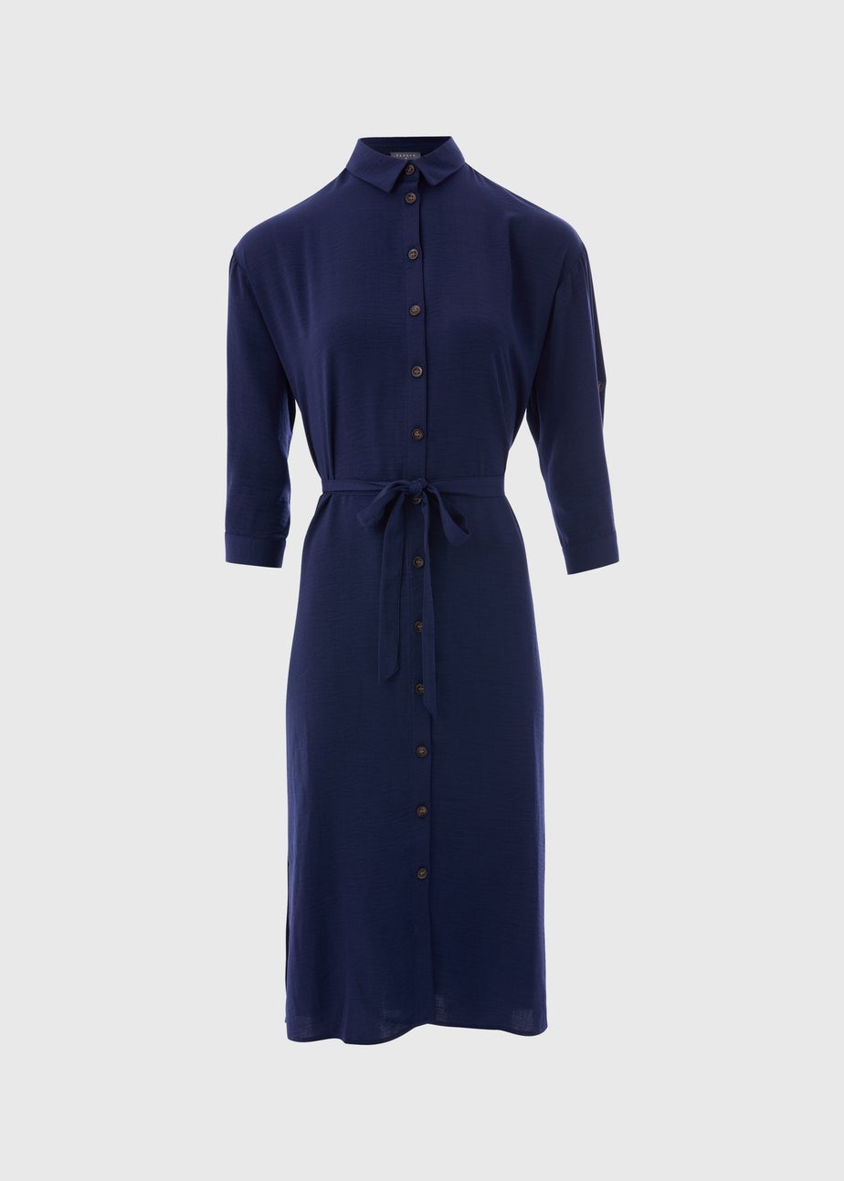 Navy 3/4 Sleeve Midi Shirt Dress