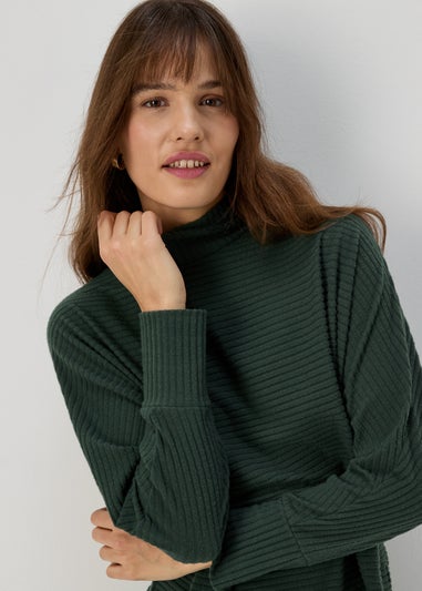 Green High Neck Rib Top