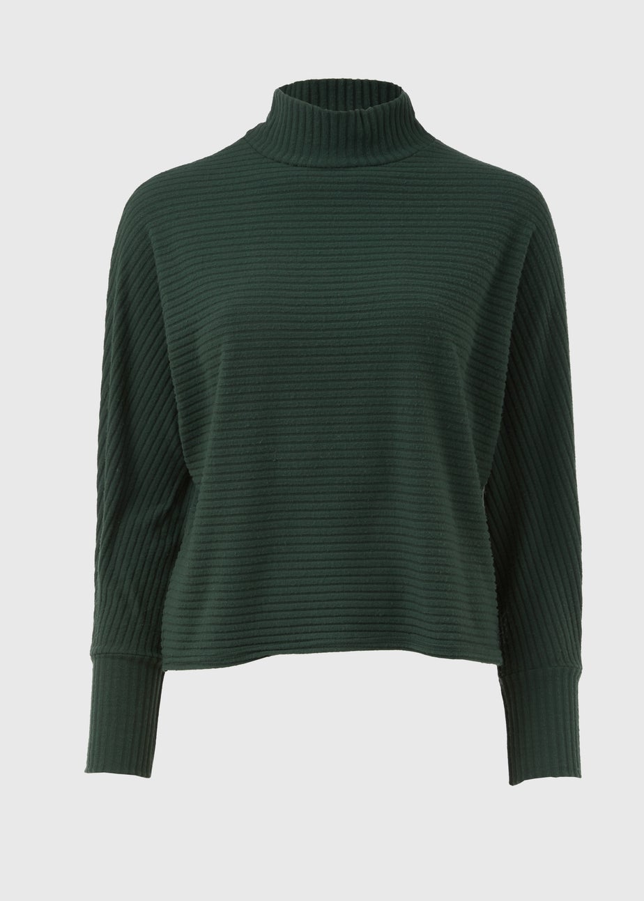 Green High Neck Rib Top
