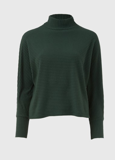 Green High Neck Rib Top