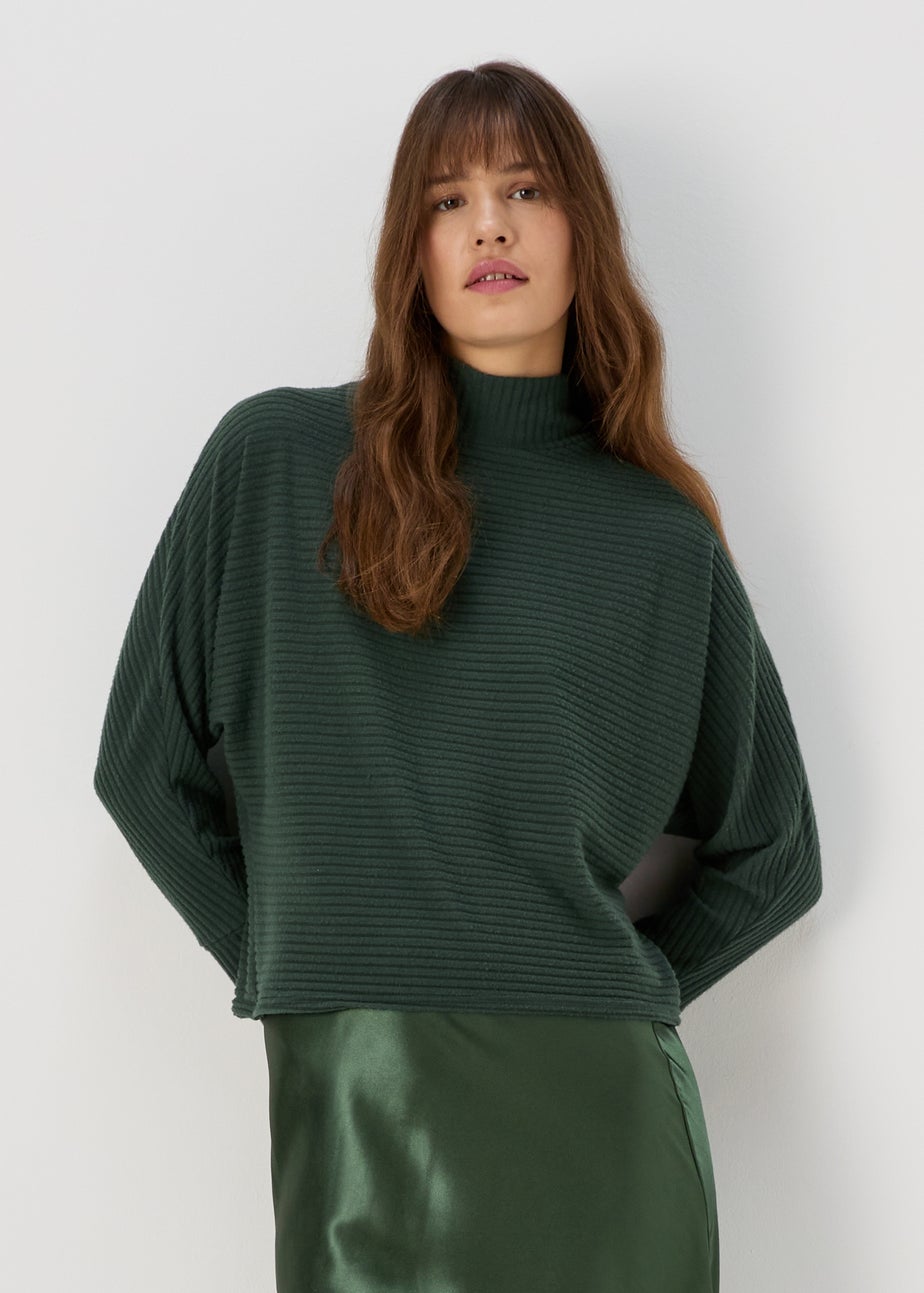 Green High Neck Rib Top