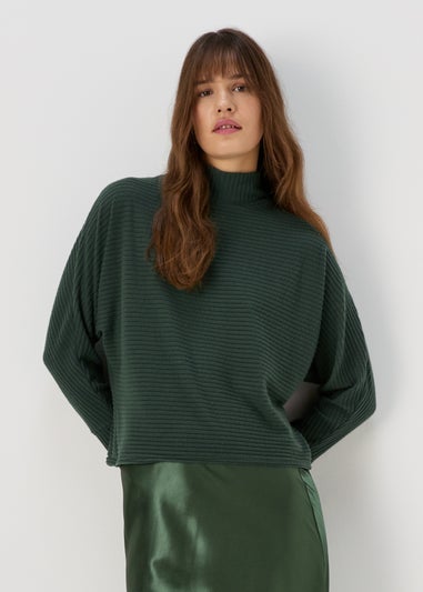 Green High Neck Rib Top