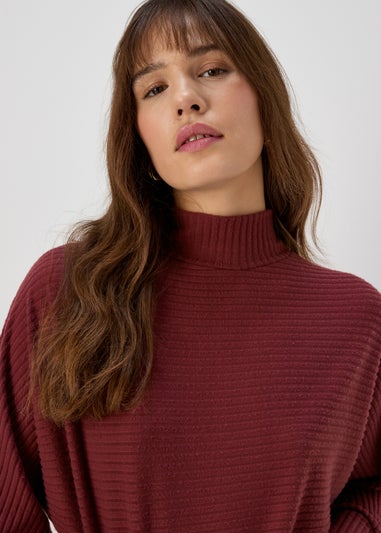 Burgundy High Neck Rib Top