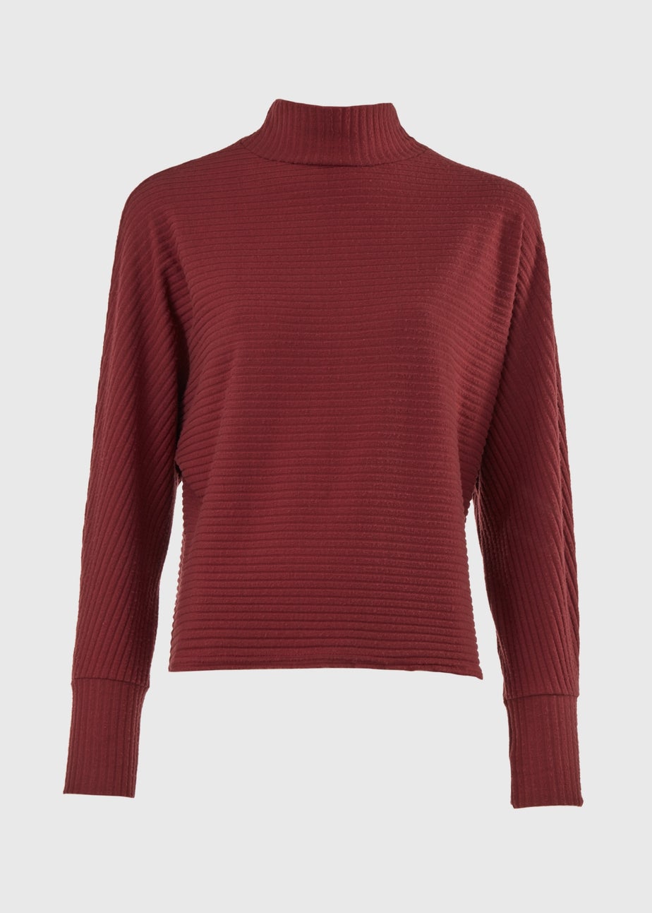 Burgundy High Neck Rib Top