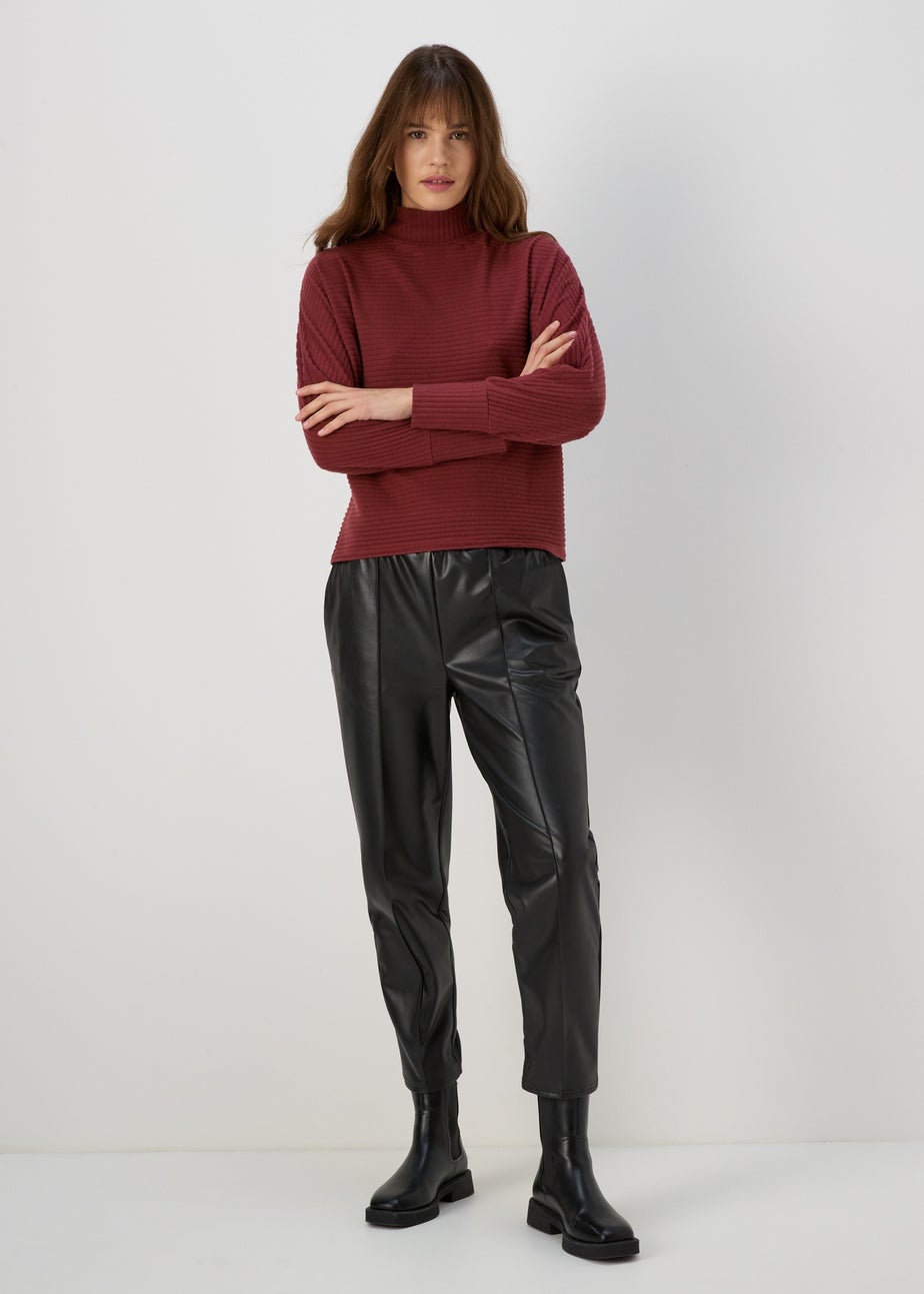 Burgundy High Neck Rib Top