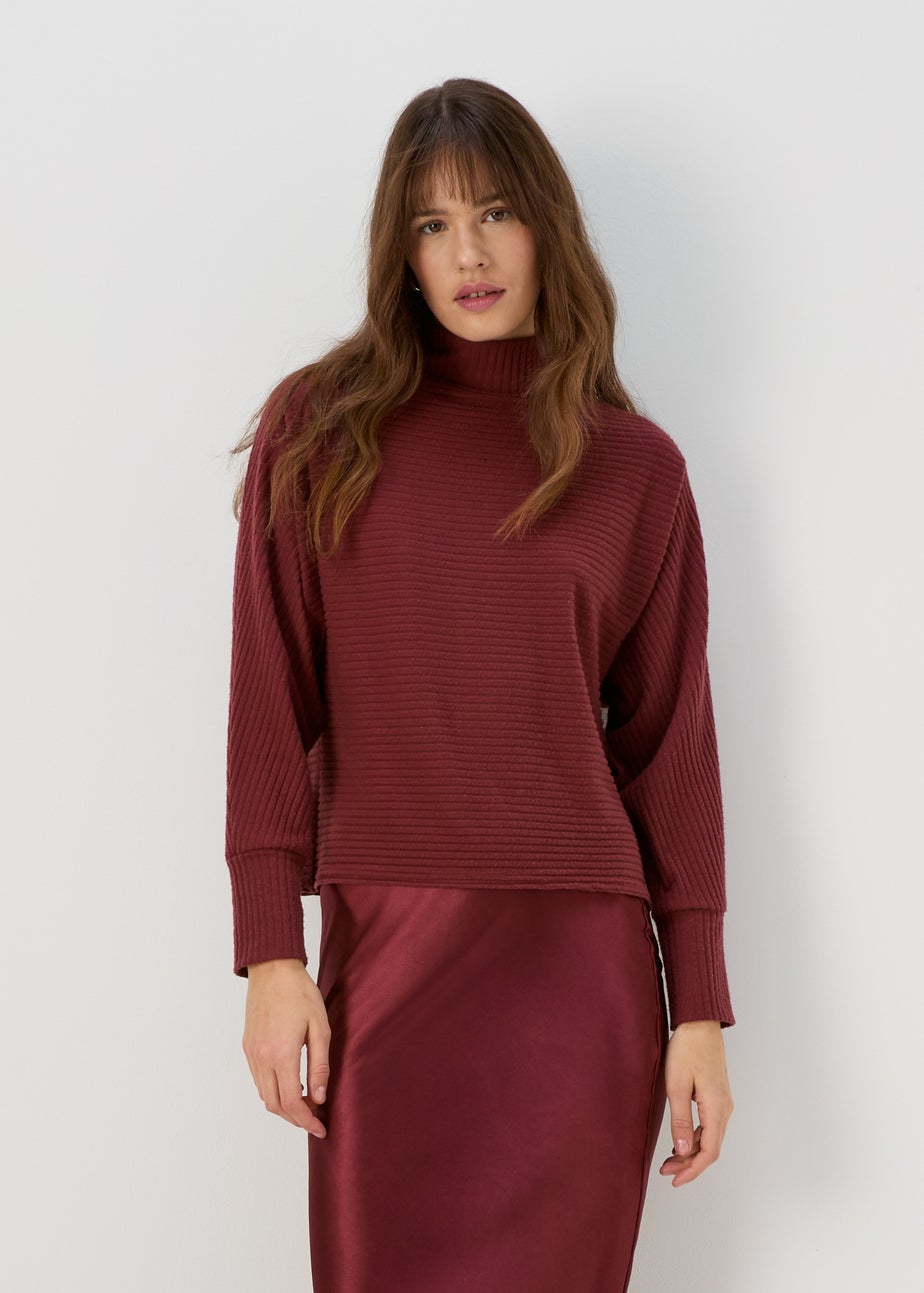 Burgundy High Neck Rib Top
