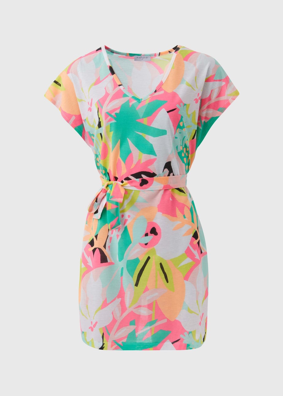 Multicolour Abstract Print Jersey Kaftan
