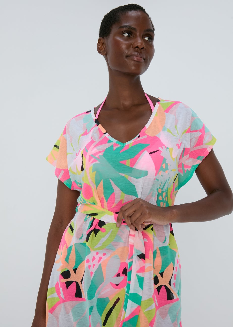 Multicolour Abstract Print Jersey Kaftan