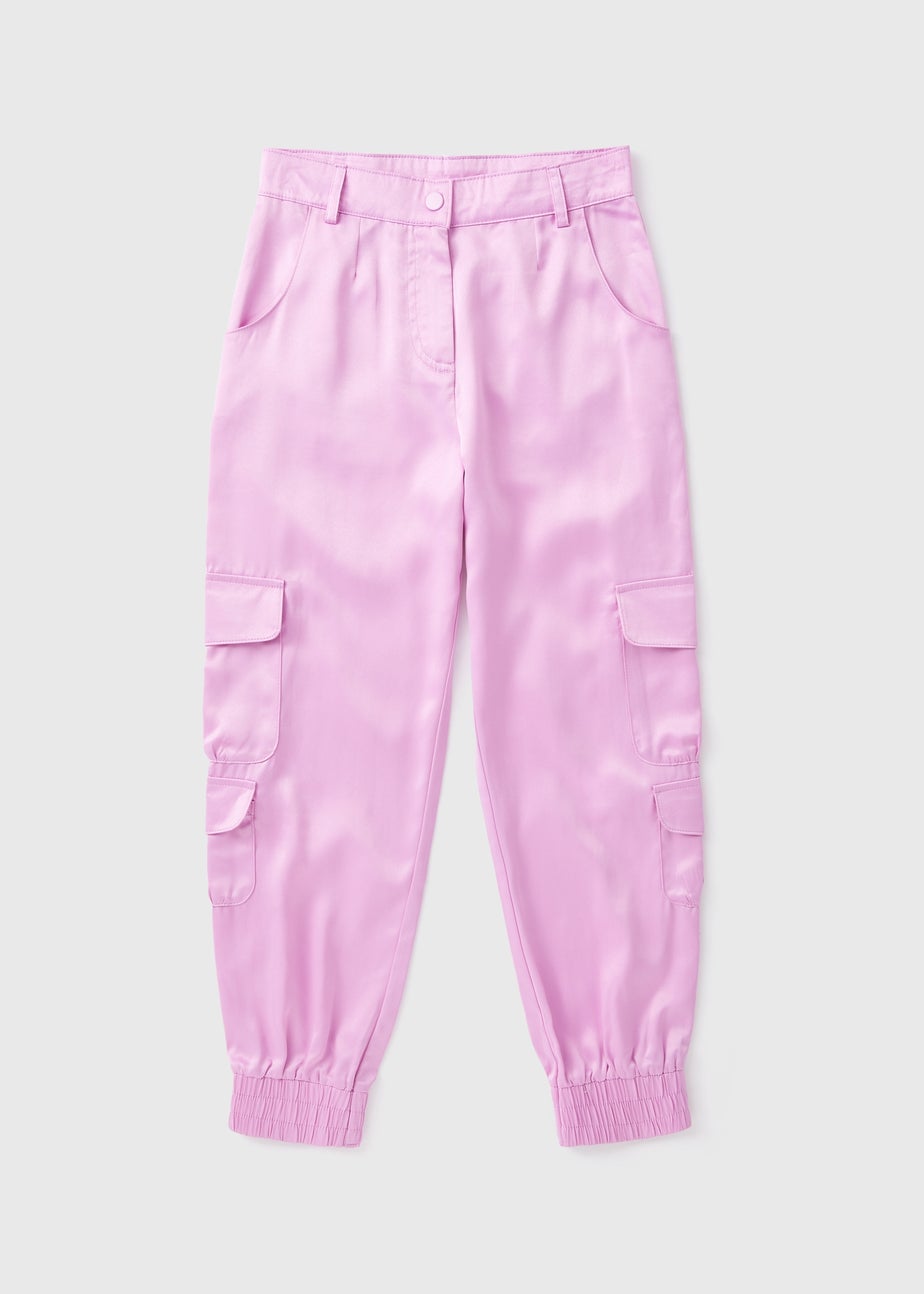 Girls Lilac Satin Cargo Trousers (7-15yrs)