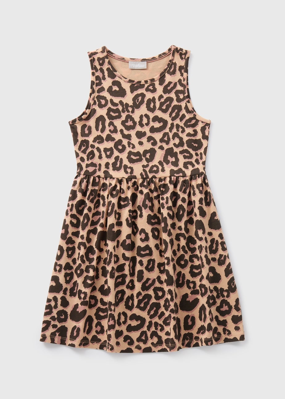 Girls Brown Leopard Print Jersey Dress (7-13yrs)