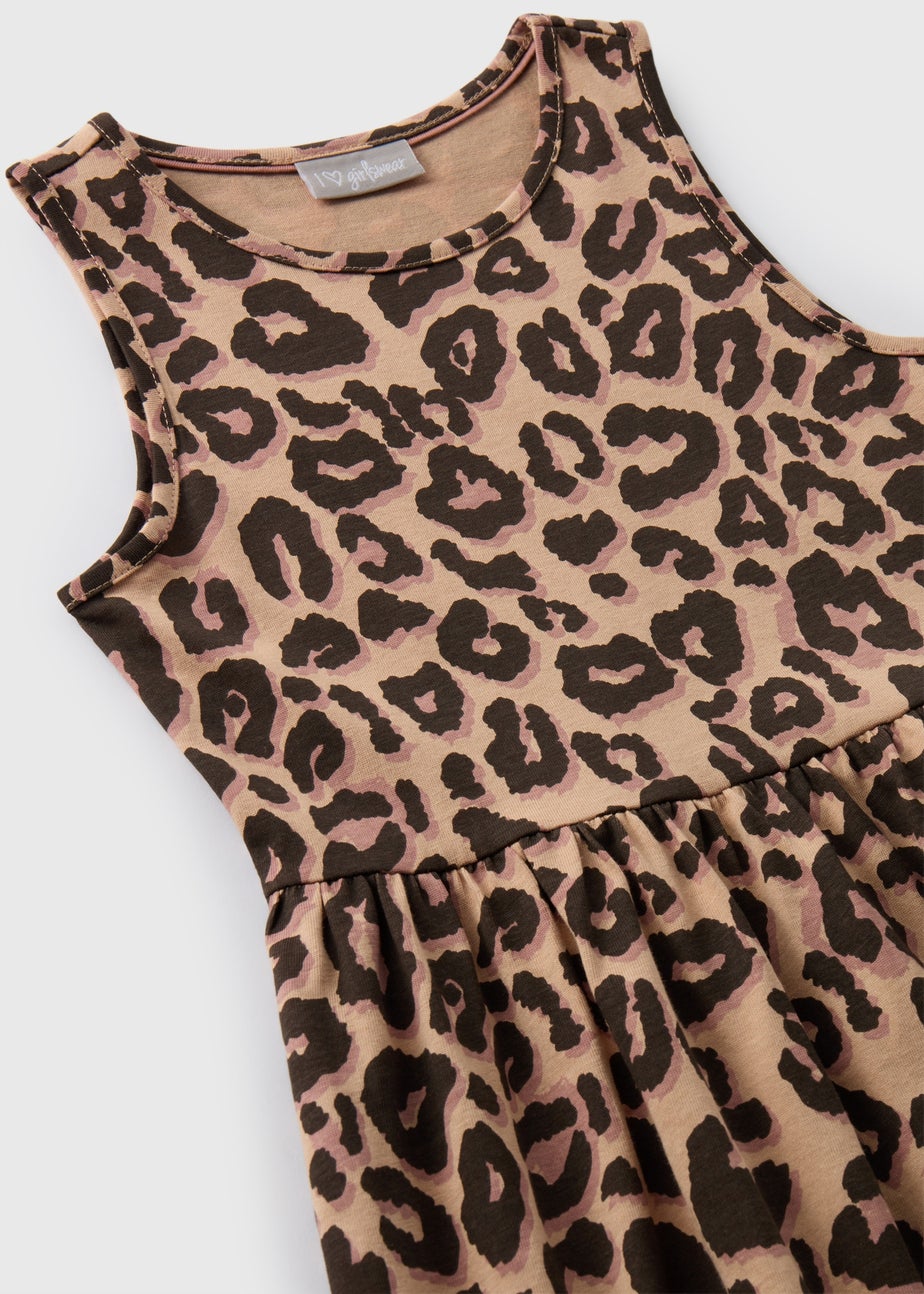 Girls Brown Leopard Print Jersey Dress (7-13yrs)