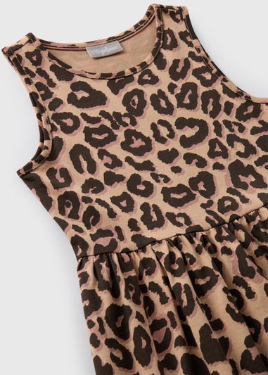 Girls Brown Leopard Print Jersey Dress (7-13yrs)