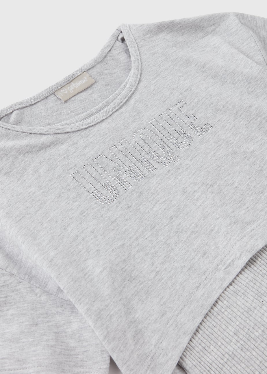 Girls Grey Marl 2 in 1 Hot Fix Top