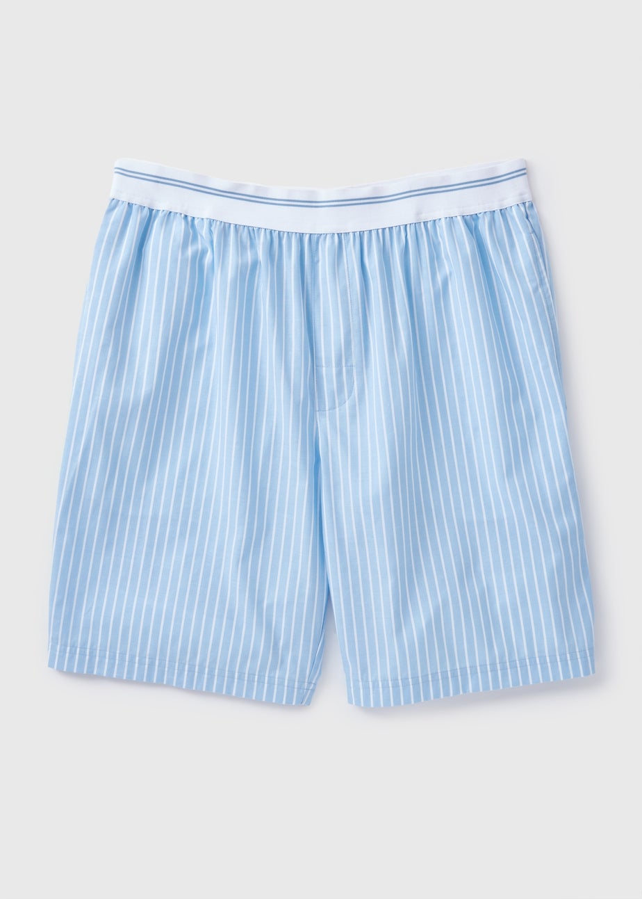 Blue Woven Check Stripe Shorts