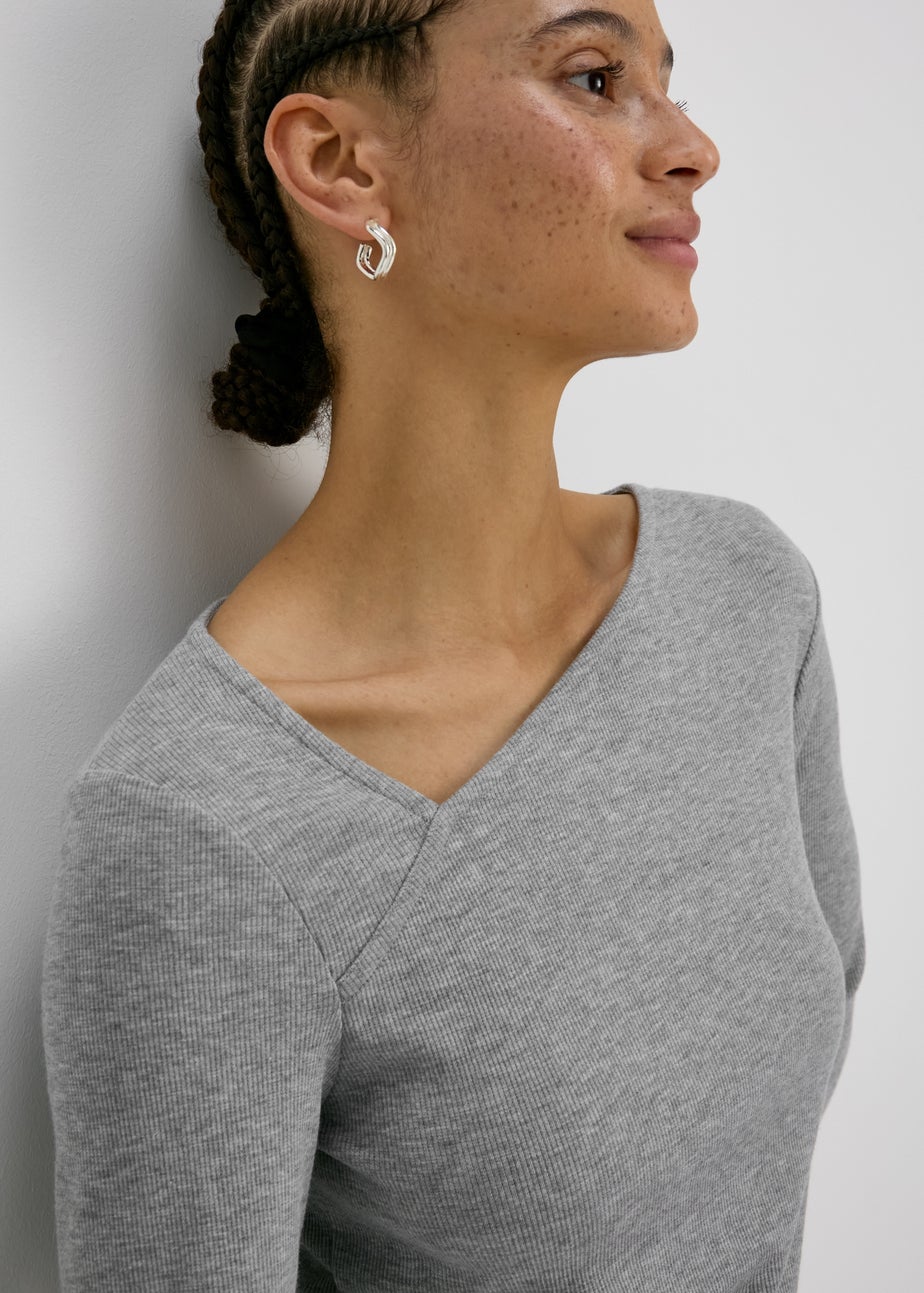 Grey Cut Out Long Sleeve Top