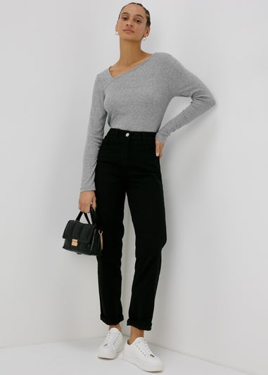 Grey Cut Out Long Sleeve Top