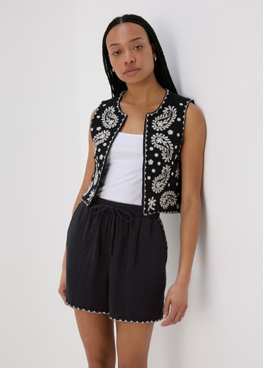 Black Co Ord Linen Shorts