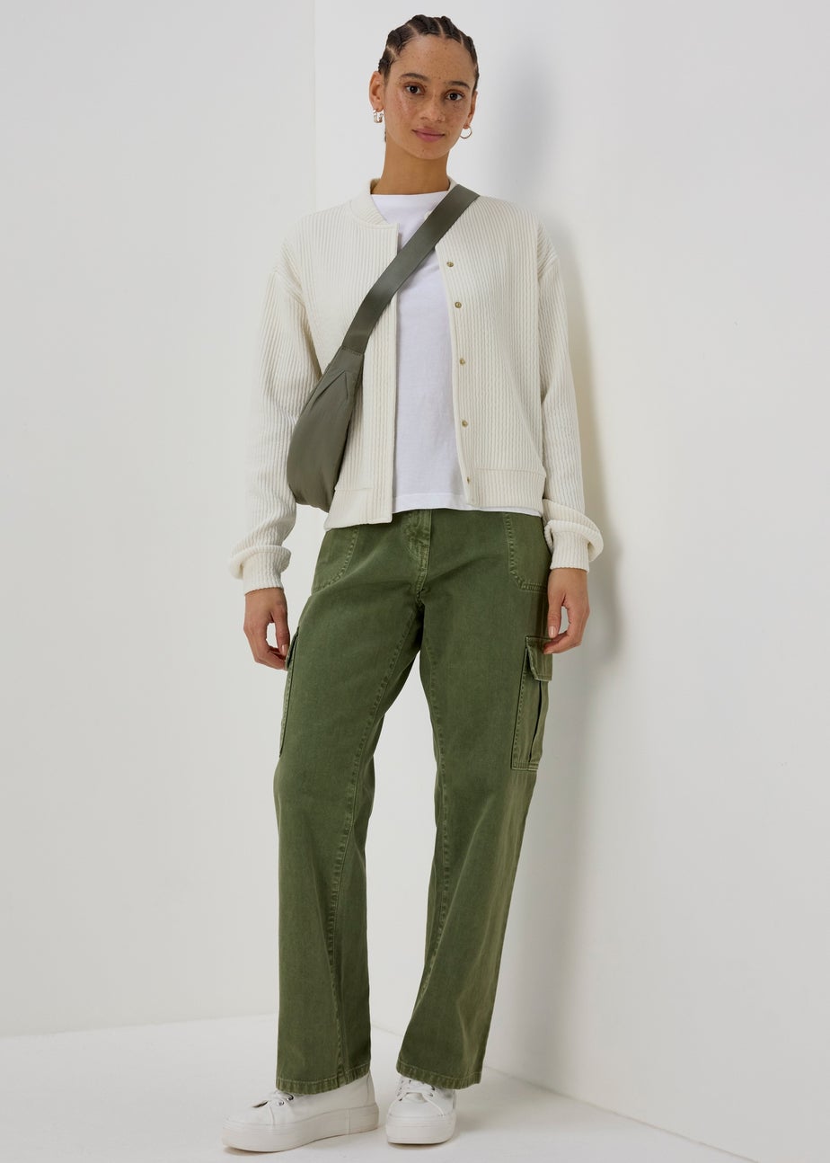 Cream Ribbed Bomber Jacket