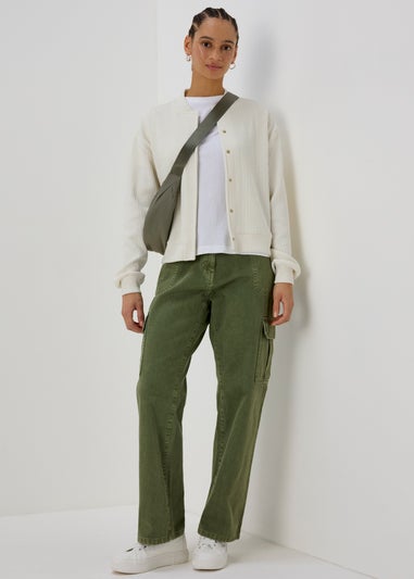 Cream Ribbed Bomber Jacket