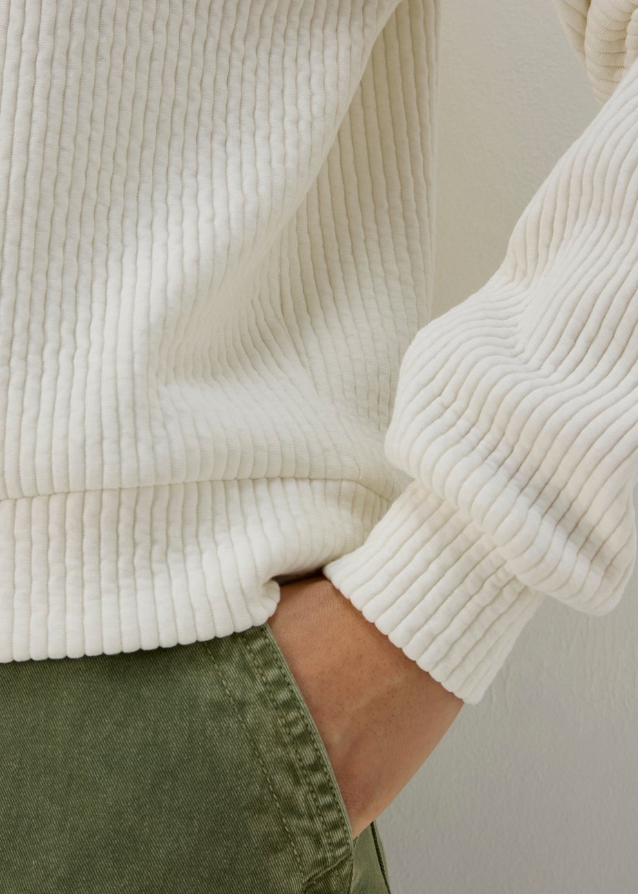 Cream Ribbed Bomber Jacket