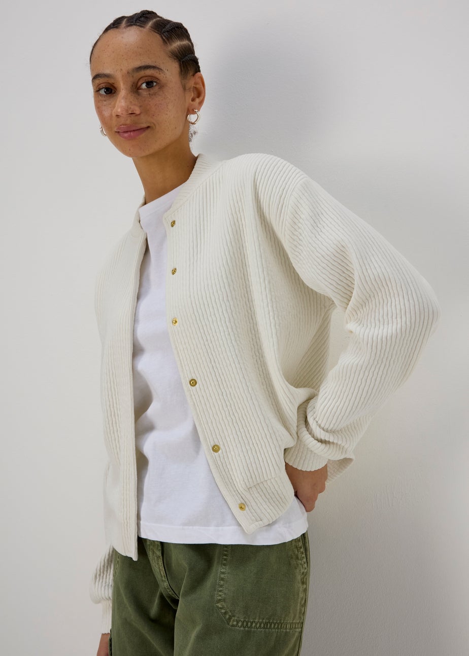 Cream Ribbed Bomber Jacket