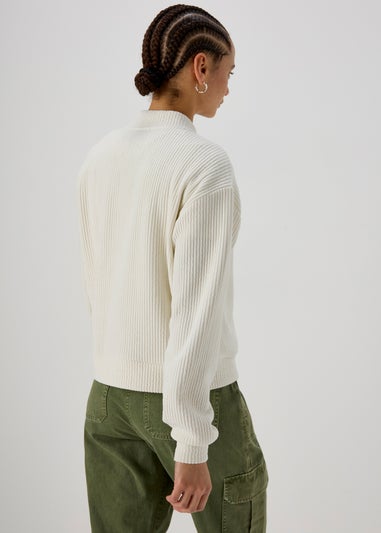 Cream Ribbed Bomber Jacket