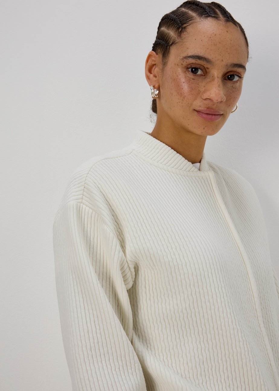 Cream Ribbed Bomber Jacket