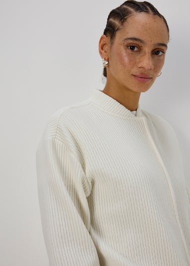 Cream Ribbed Bomber Jacket