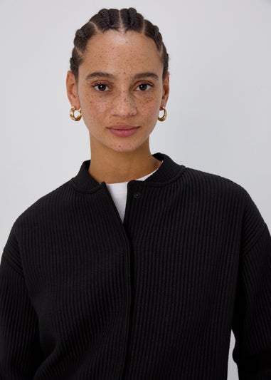 Black Ribbed Bomber Jacket
