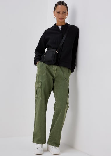 Black Ribbed Bomber Jacket