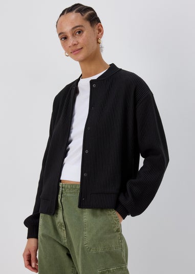 Black Ribbed Bomber Jacket
