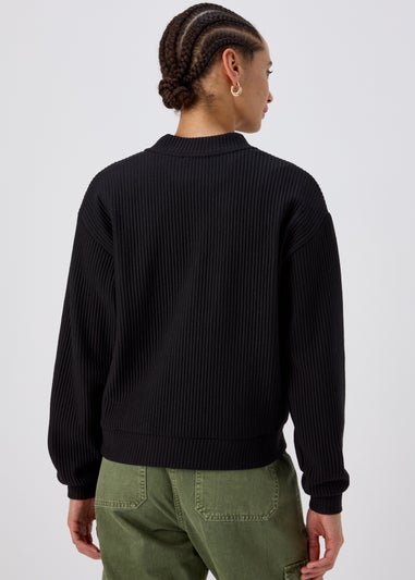 Black Ribbed Bomber Jacket