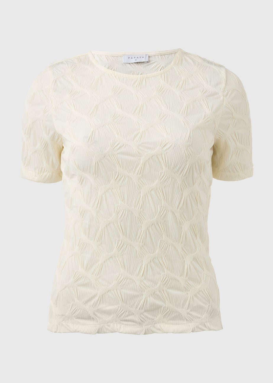 Cream Textured Short Sleeve Top