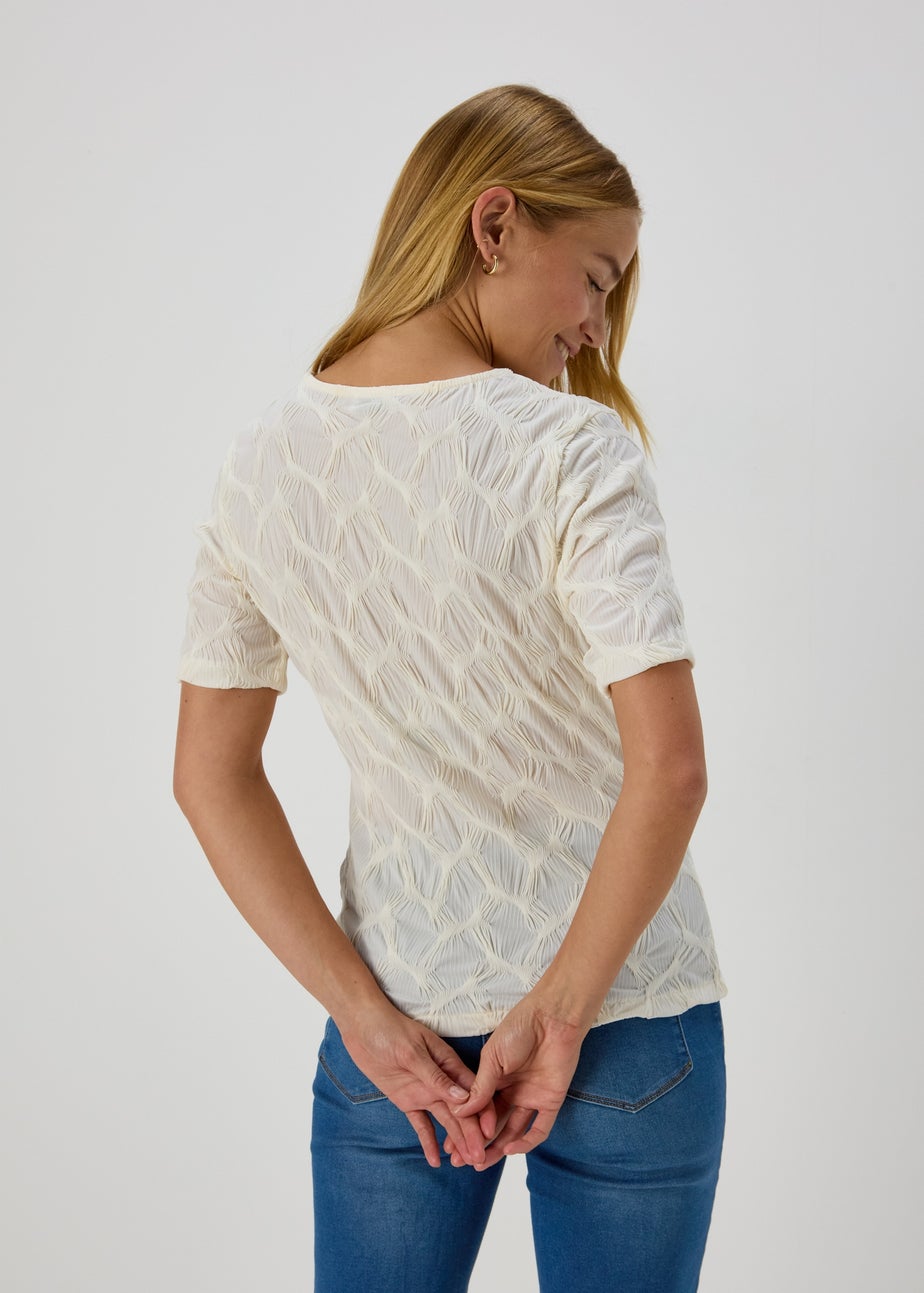 Cream Textured Short Sleeve Top