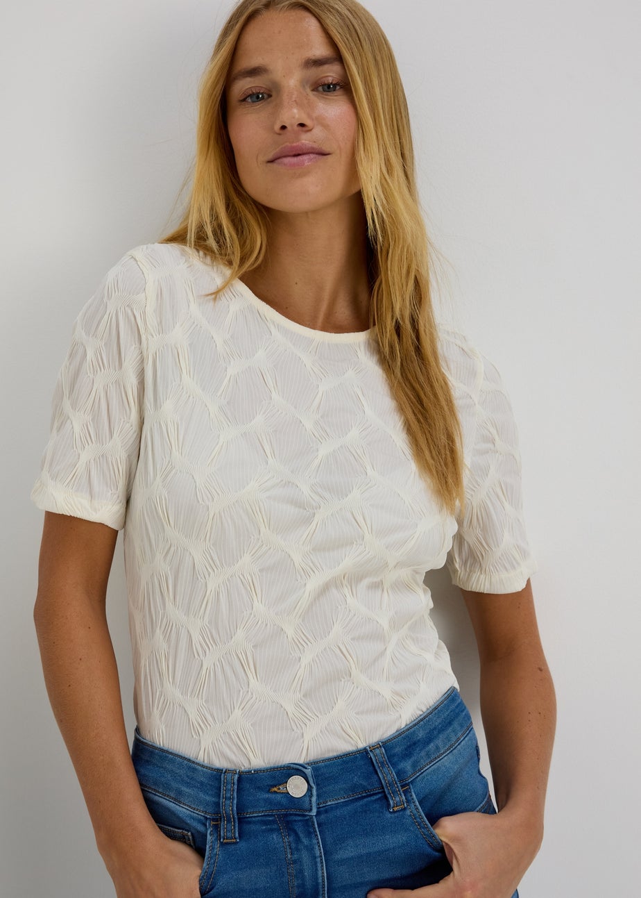 Cream Textured Short Sleeve Top