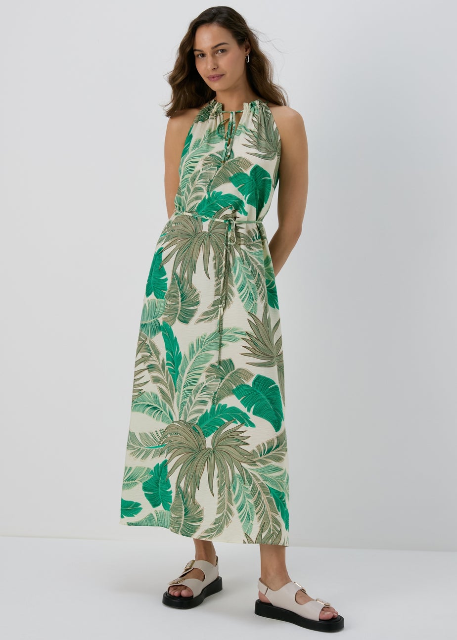 Et Vous Green Airflow Palm Maxi Sundress