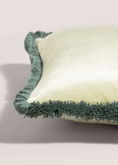 Green Peacock Print Fringe Edge Cushion (43cm x 43cm)