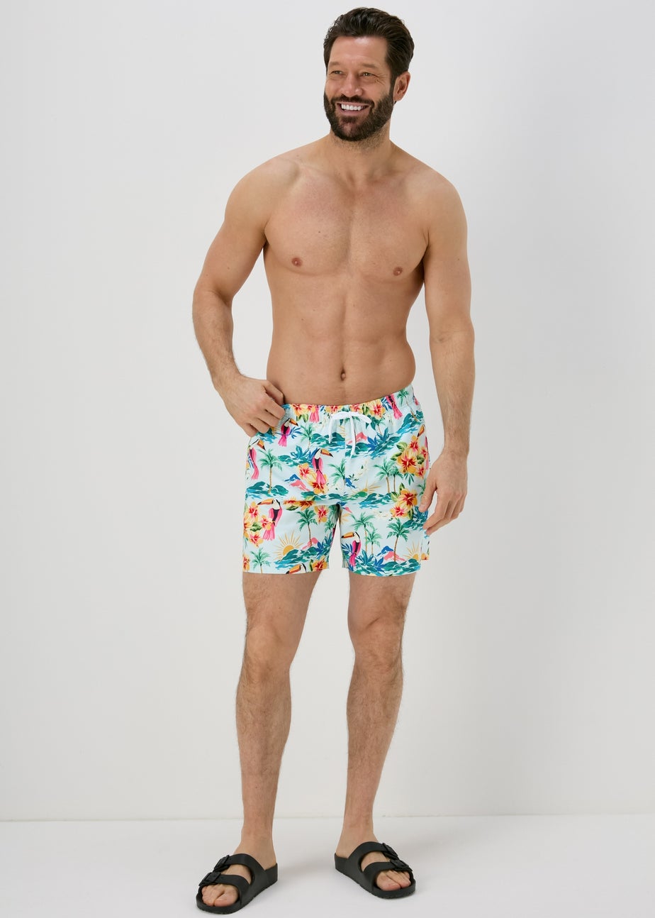 Aqua Pelican Print Swim Shorts