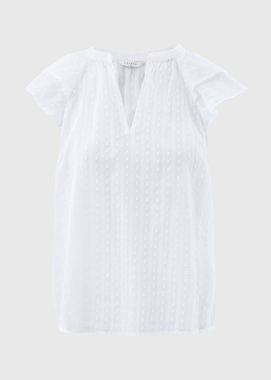 White Ruffle Sleeve Dobby Top