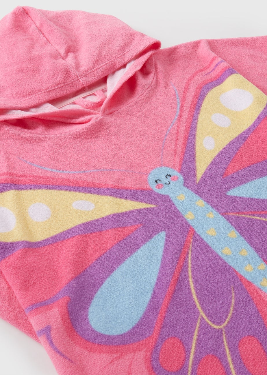 Girls Pink Butterfly Poncho (S-L)