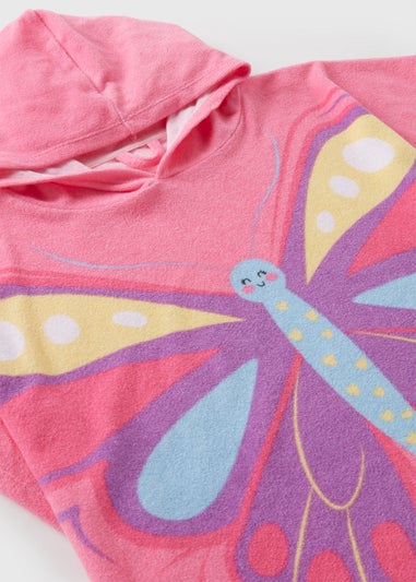 Girls Pink Butterfly Poncho (S-L)