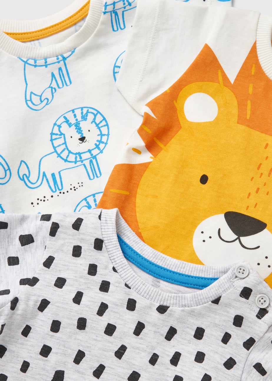 Baby 3 Pack White Lion Print T-Shirts (Newborn-23mths)