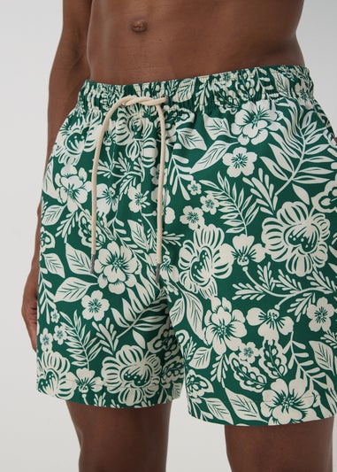 Khaki Floral Leaf Swim Shorts