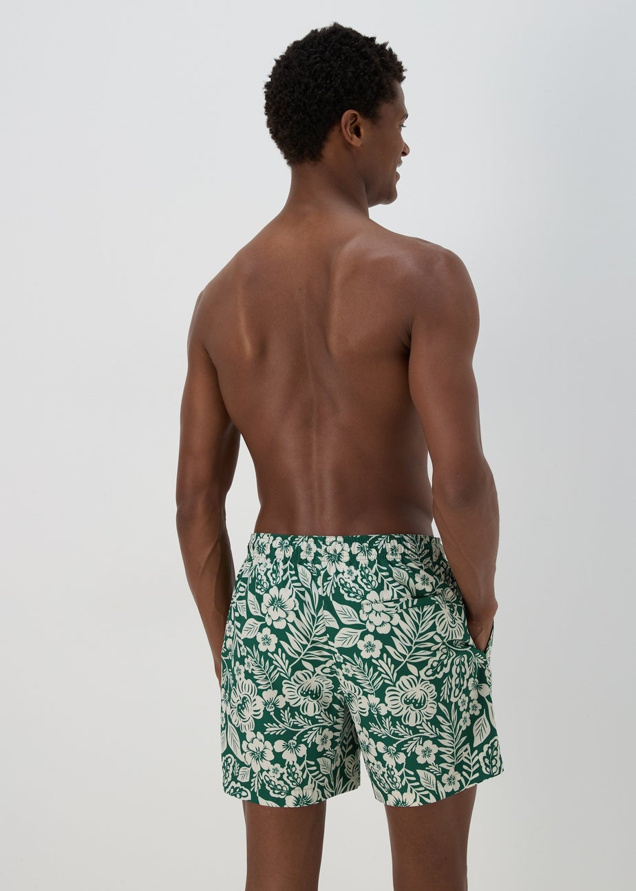 Khaki Floral Leaf Swim Shorts