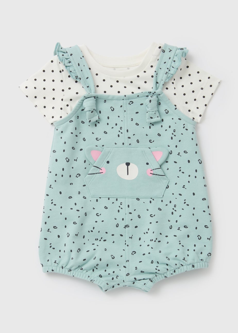Baby Ecru Cat Frill Dungaree (Newborn-23mths)