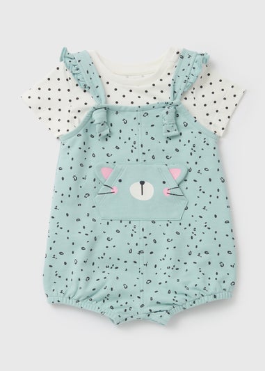 Baby Ecru Cat Frill Dungaree (Newborn-23mths)