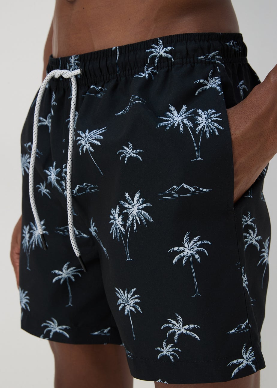 Black Palm Print Swim Shorts
