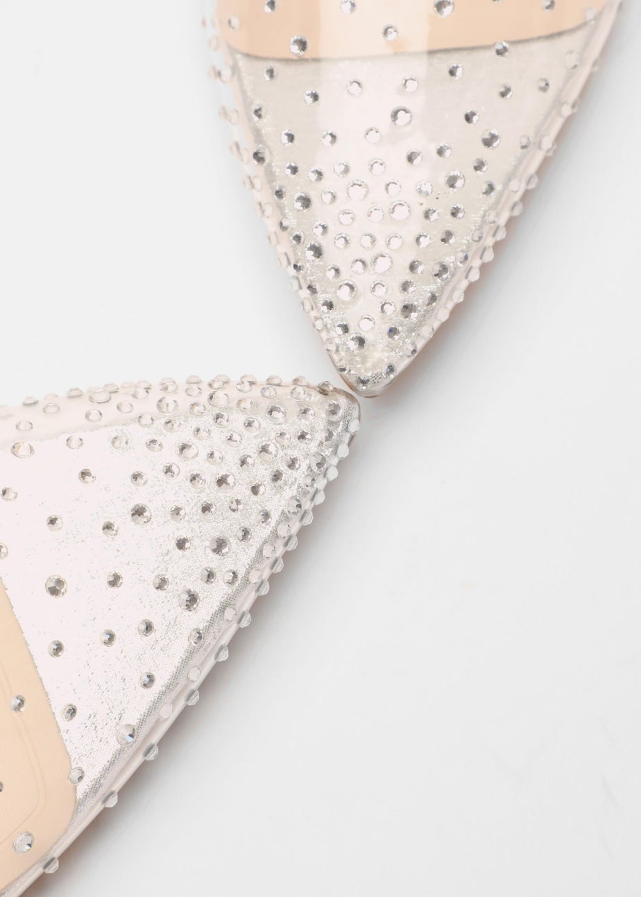 Quiz Silver Clear Embellished Court Heels